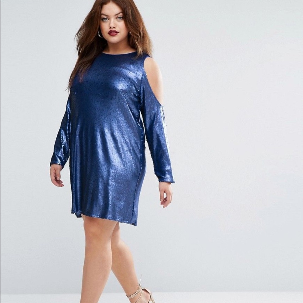 Blue sequin dress with shouler cutout